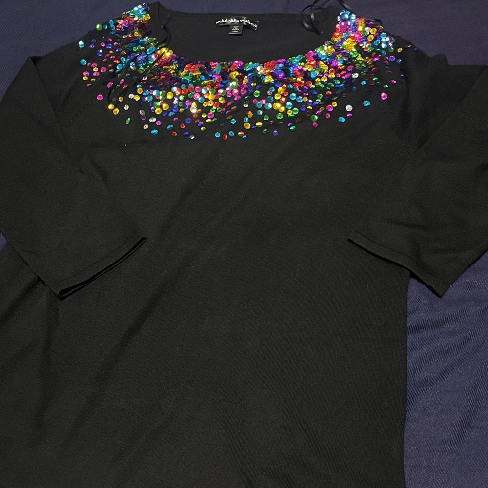 Colorful Sequin Black Top